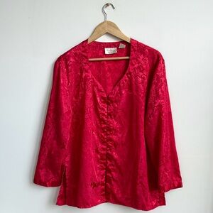 Vintage Gold Label Victoria’s Secret Red Satin Floral Pajama Top Size Small Y2K